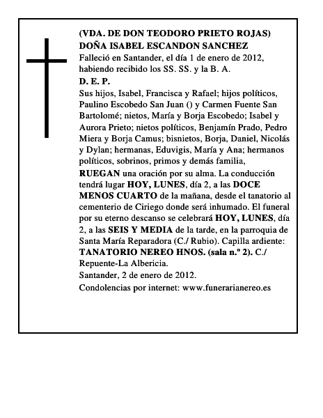 DOÑA ISABEL ESCANDON SANCHEZ