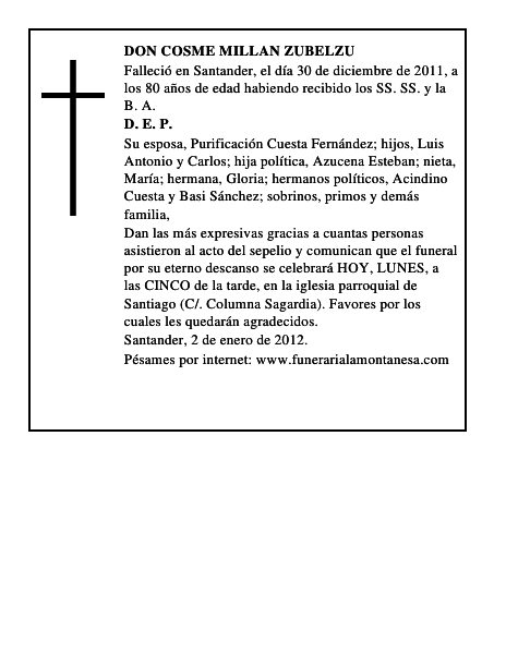 DON COSME MILLAN ZUBELZU