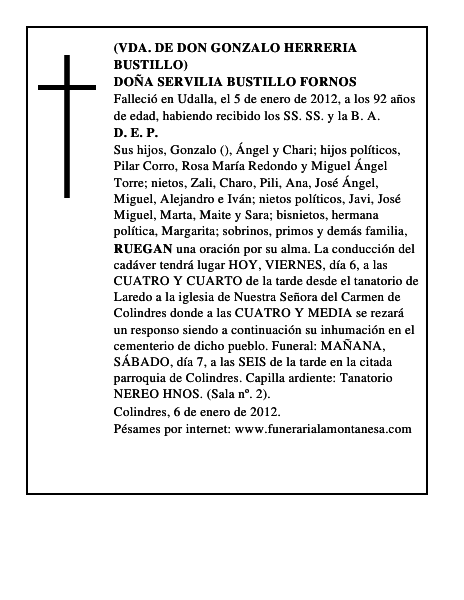 DOÑA SERVILIA BUSTILLO FORNOS