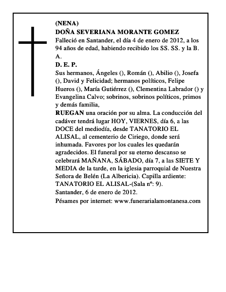 DOÑA SEVERIANA MORANTE GOMEZ