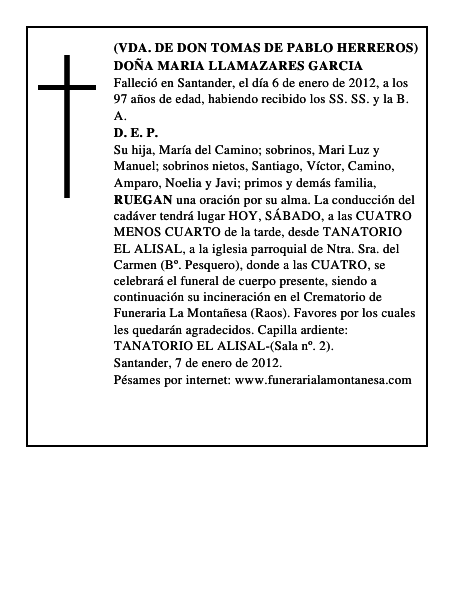 DOÑA MARIA LLAMAZARES GARCIA