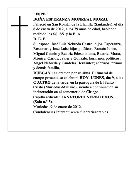 DOÑA ESPERANZA MONREAL MORAL