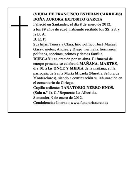 DOÑA AURORA EXPOSITO GARCIA