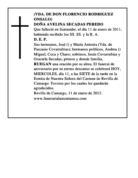 DOÑA AVELINA SECADAS PEREDO