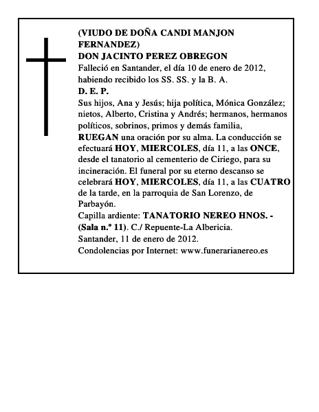 DON JACINTO PEREZ OBREGON