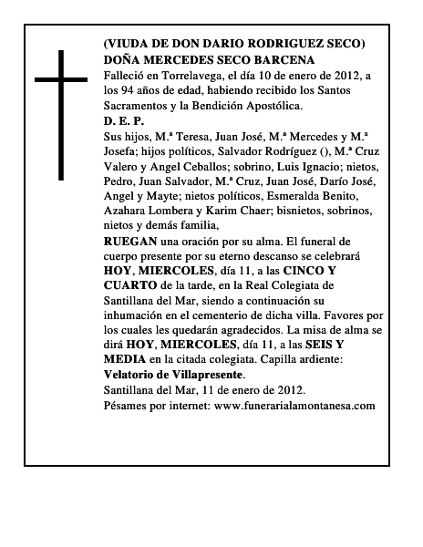 DOÑA MERCEDES SECO BARCENA
