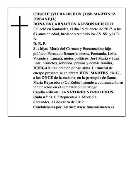 DOÑA ENCARNACION ALESON RUISOTO