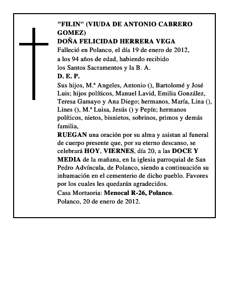 DOÑA FELICIDAD HERRERA VEGA