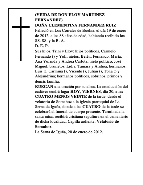 DOÑA CLEMENTINA FERNANDEZ RUIZ