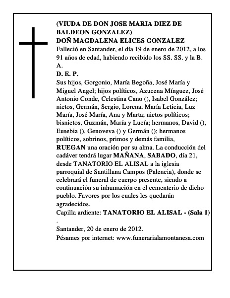 DOÑ MAGDALENA ELICES GONZALEZ
