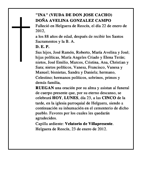 DOÑA AVELINA GONZALEZ CAMPO