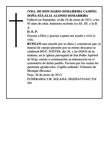DOÑA EULALIA ALONSO SOMARRIBA