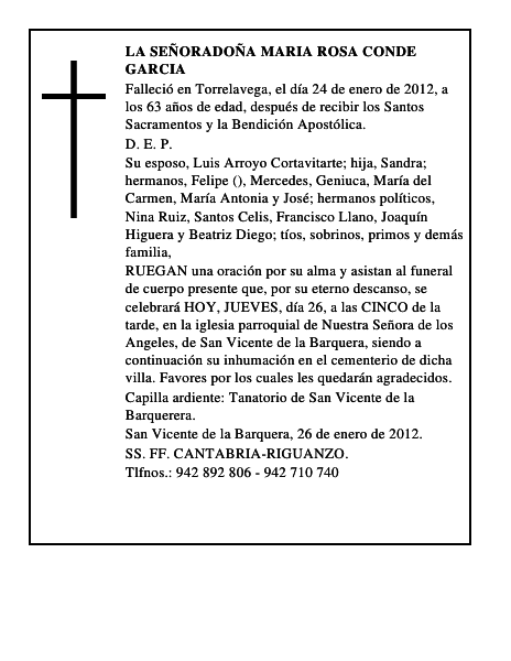LA SEÑORADOÑA MARIA ROSA CONDE GARCIA