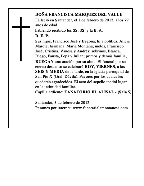 DOÑA FRANCISCA MARQUEZ DEL VALLE