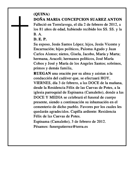 DOÑA MARIA CONCEPCION SUAREZ ANTON