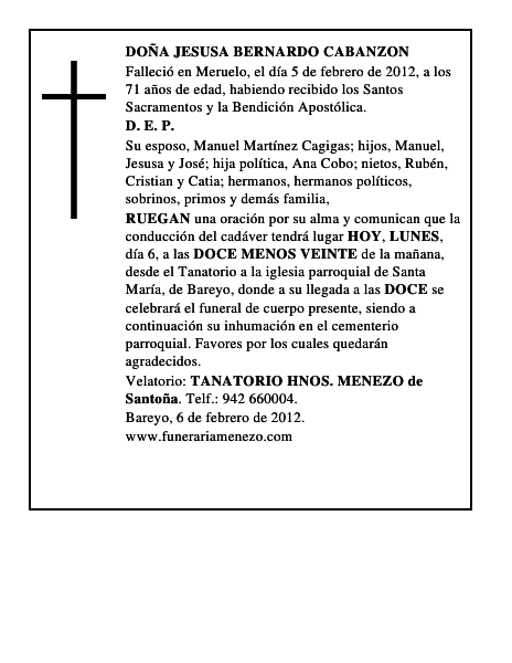 DOÑA JESUSA BERNARDO CABANZON