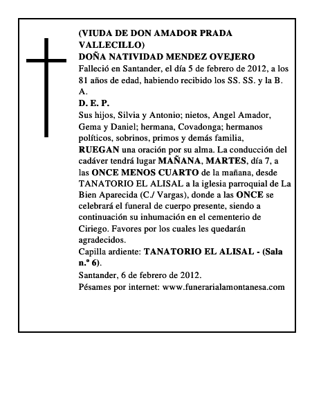 DOÑA NATIVIDAD MENDEZ OVEJERO