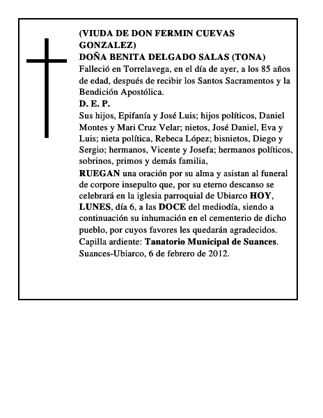DOÑA BENITA DELGADO SALAS (TONA)