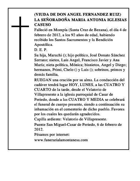 LA SEÑORADOÑA MARIA ANTONIA IGLESIAS CASUSO