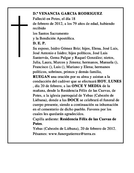 D.ª VENANCIA GARCIA RODRIGUEZ