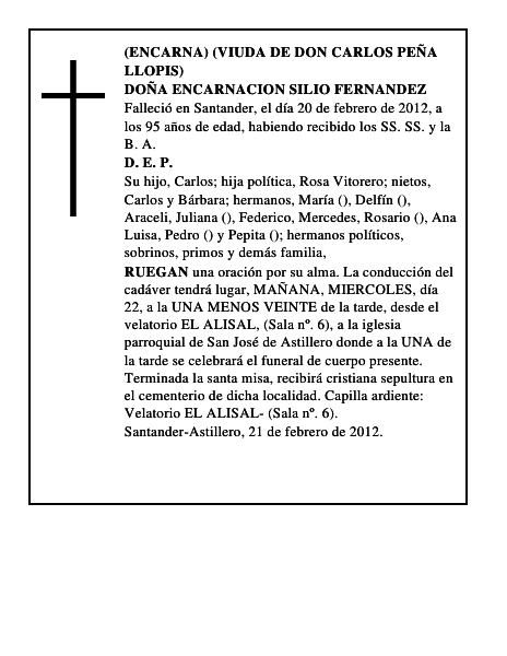 DOÑA ENCARNACION SILIO FERNANDEZ