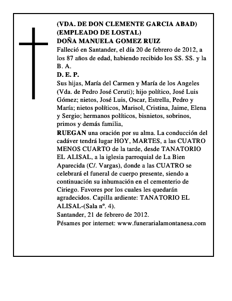 DOÑA MANUELA GOMEZ RUIZ