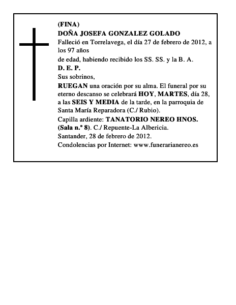 DOÑA JOSEFA GONZALEZ GOLADO