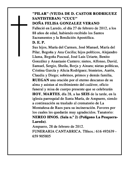 DOÑA FELISA GONZALEZ VERANO