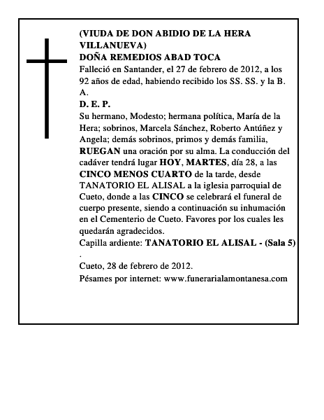 DOÑA REMEDIOS ABAD TOCA