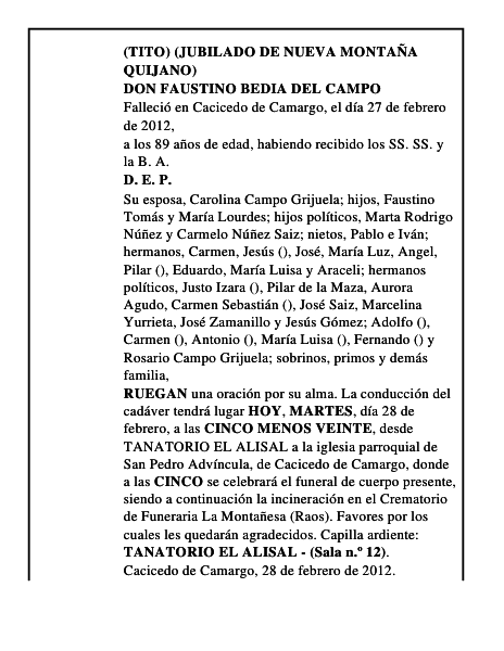 DON FAUSTINO BEDIA DEL CAMPO