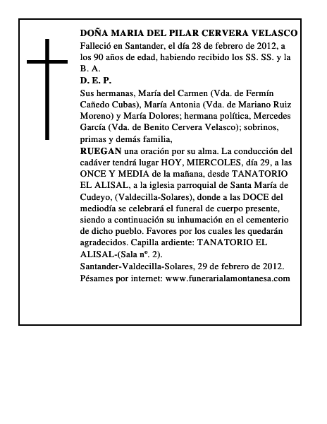 DOÑA MARIA DEL PILAR CERVERA VELASCO