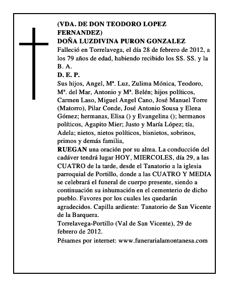 DOÑA LUZDIVINA PURON GONZALEZ