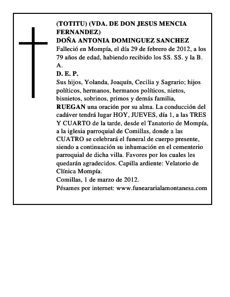 DOÑA ANTONIA DOMINGUEZ SANCHEZ