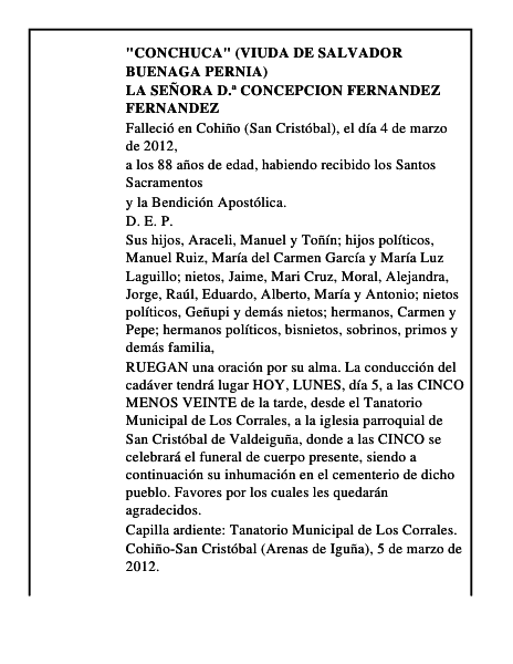 LA SEÑORA D.ª CONCEPCION FERNANDEZ FERNANDEZ