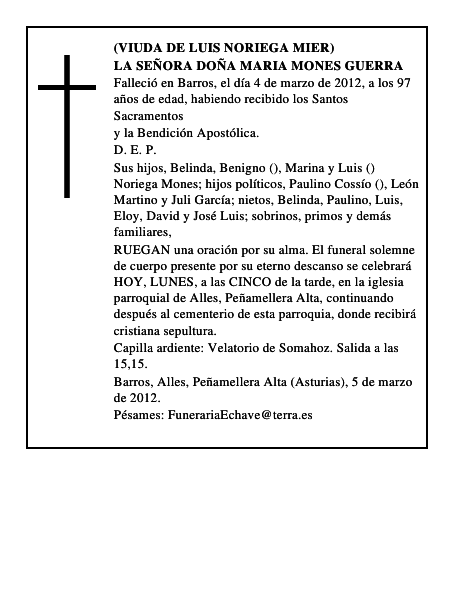 LA SEÑORA DOÑA MARIA MONES GUERRA