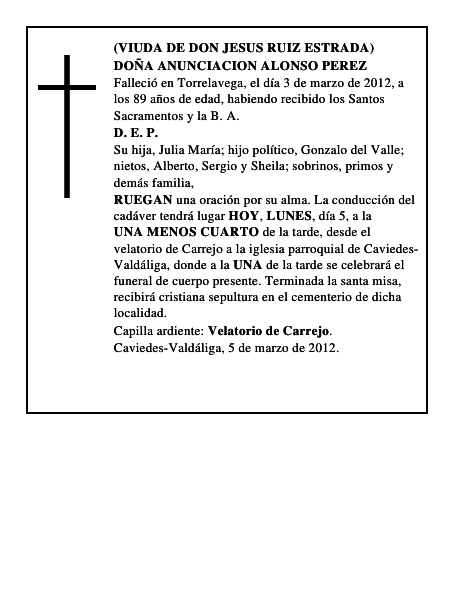 DOÑA ANUNCIACION ALONSO PEREZ