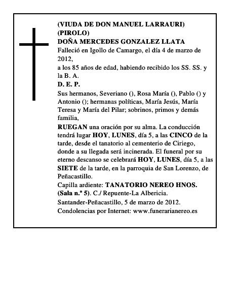DOÑA MERCEDES GONZALEZ LLATA