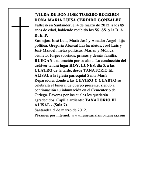 DOÑA MARIA LUISA CERDIDO GONZALEZ