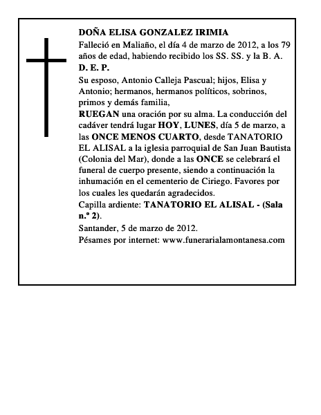 DOÑA ELISA GONZALEZ IRIMIA