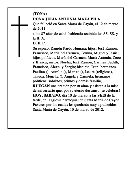 DOÑA JULIA ANTONIA MAZA PILA