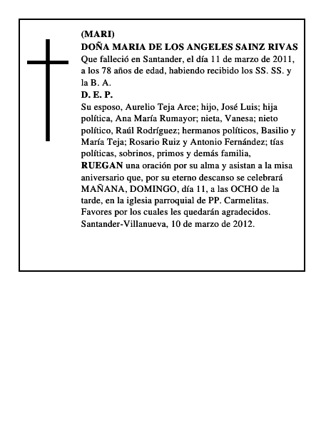 DOÑA MARIA DE LOS ANGELES SAINZ RIVAS