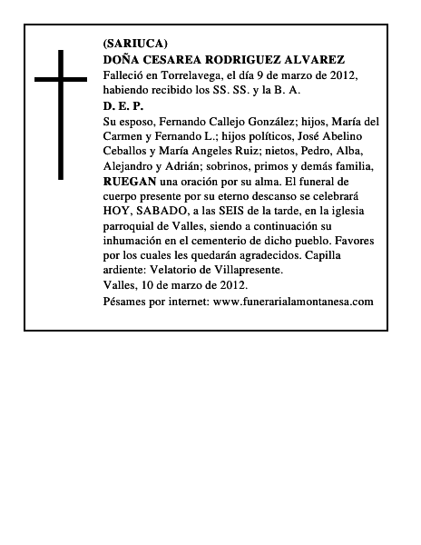 DOÑA CESAREA RODRIGUEZ ALVAREZ