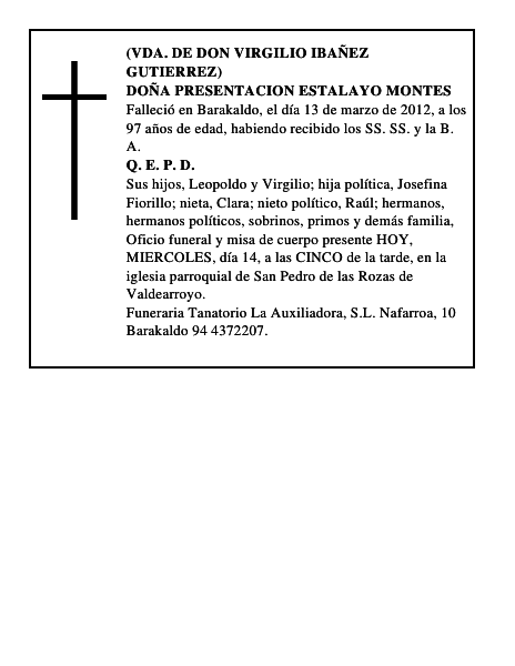 DOÑA PRESENTACION ESTALAYO MONTES