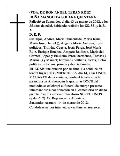 DOÑA MANOLITA SOLANA QUINTANA