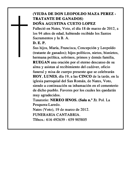 DOÑA AGUSTINA CUETO LOPEZ