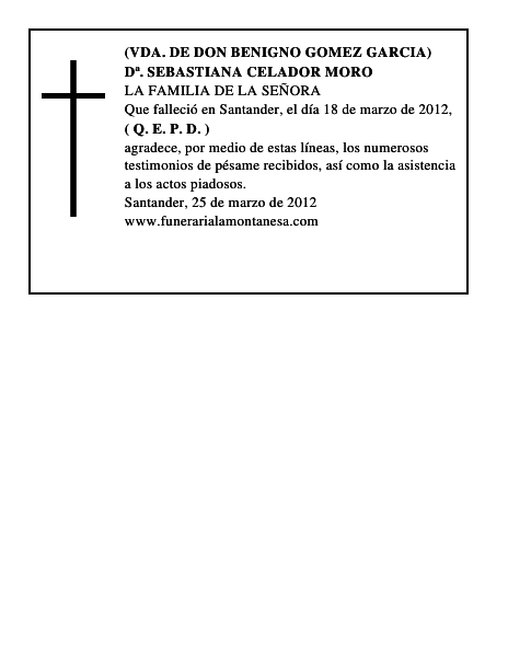 Dª. SEBASTIANA CELADOR MORO
