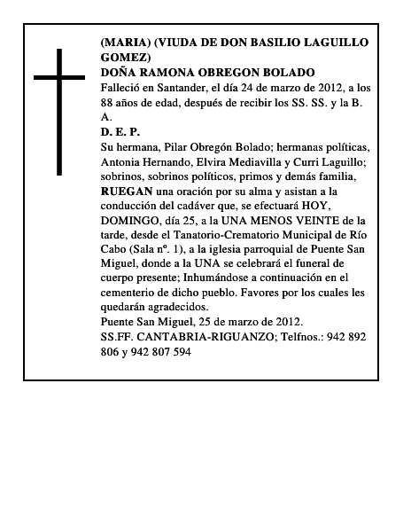 DOÑA RAMONA OBREGON BOLADO