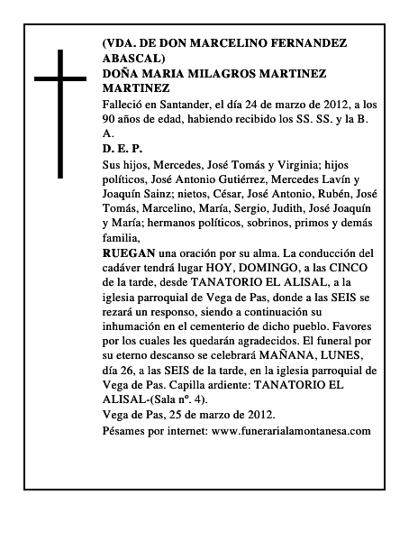 DOÑA MARIA MILAGROS MARTINEZ MARTINEZ