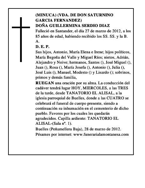 DOÑA GUILLERMINA SERDIO DIAZ