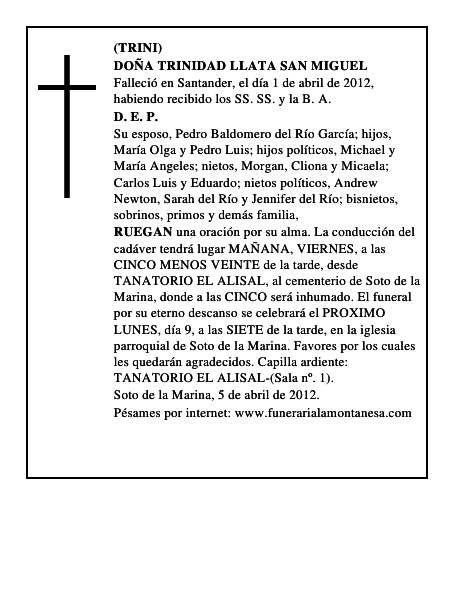 DOÑA TRINIDAD LLATA SAN MIGUEL